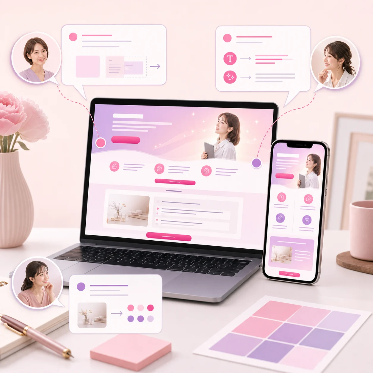 ChatGPTでLP構成とコピーを壁打ちするノートPC画面